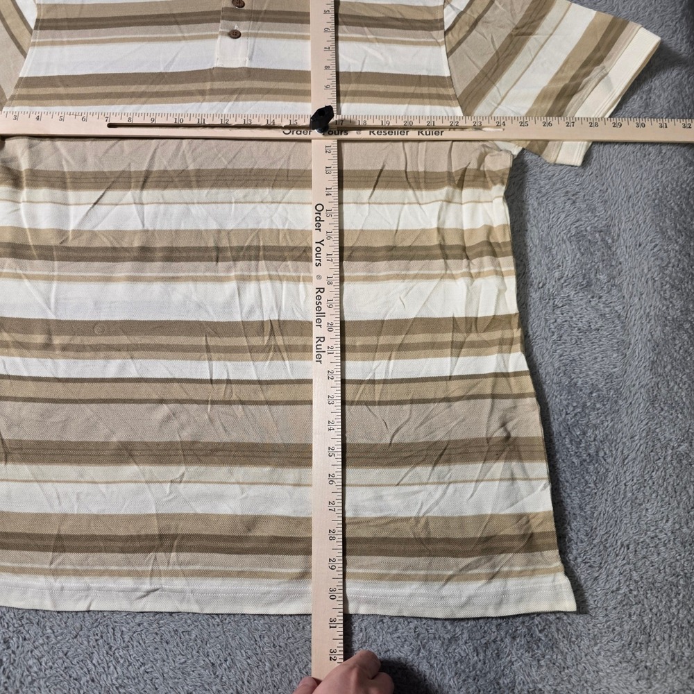 Caribbean Mens L Polo Shirt Sunlight Tan Striped Silk Cotton S65KR460 Short Slv - Picture 2 of 6